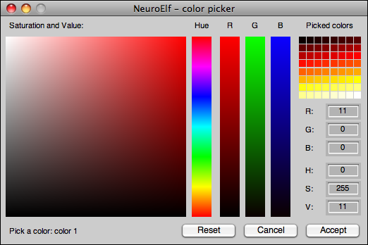 colorpicker with a palette of colors (colormap 'hot')